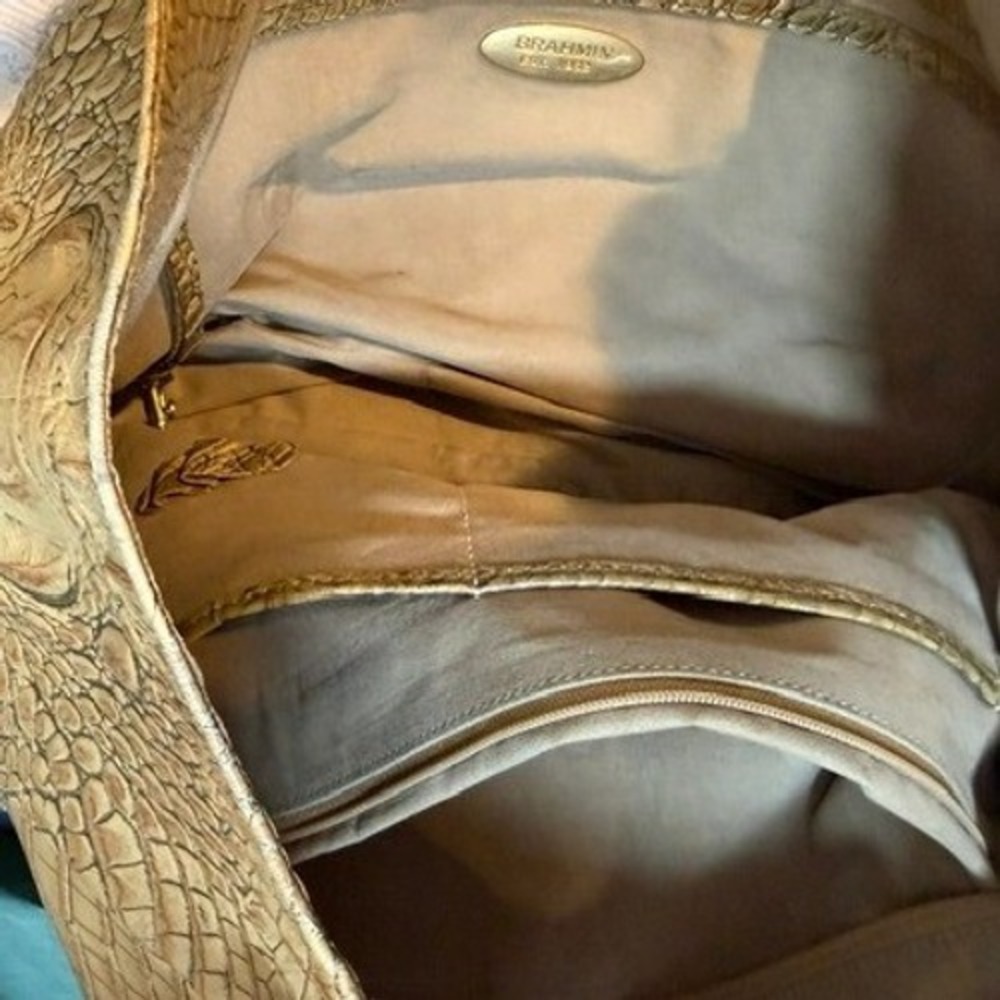 Brahmin Beige Jacqueline Pecan Melbourne Croc Embossed Leather Hobo Bag - Picture 8 of 14